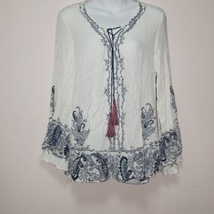 Penelope Rose White Paisley Pattern Boho Top M NWT